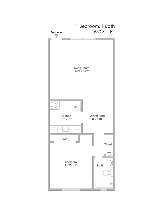 Floor Plan: 1-bdrm Even Numbered Units - 6350 Forward Ave