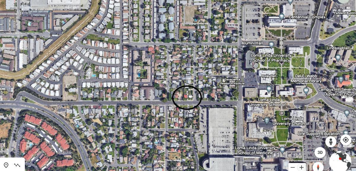 Aerial view of duplex. LLU is one block to the right. - 24606 University Ave