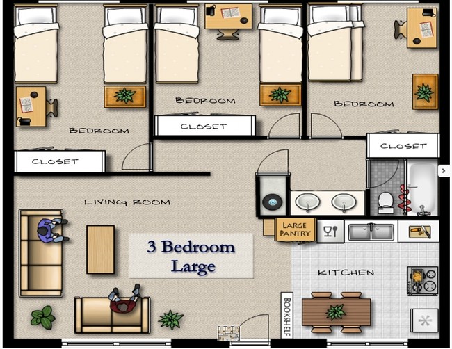 3 Bedroom Large – Vaulted or Garden Style - King Henry Apartments- BYU Student Housing