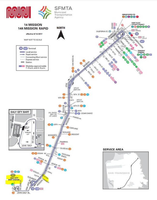 Bus 14R map to DC bart and SF downtown - 936 Brunswick St