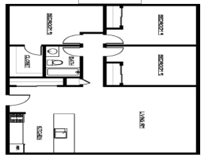 3 Bedroom A - Drake Apartments