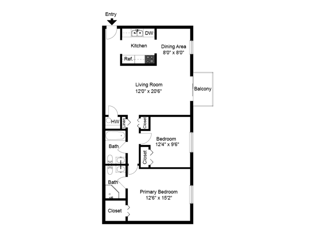 Two Bedroom Two Bathroom - Norwood House Apartments