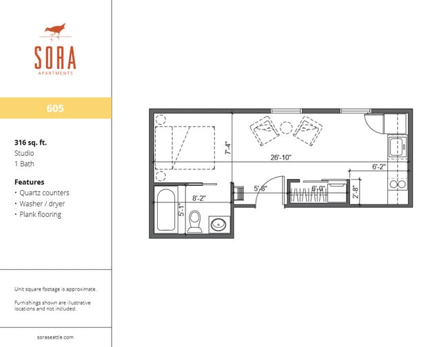 Unit 605 - 316 SQFT - Sora Apartments