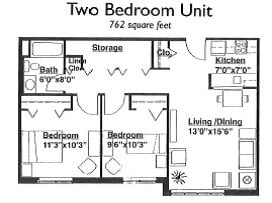 2 Bedroom Floor Plan - Luther Manor at Hillcrest