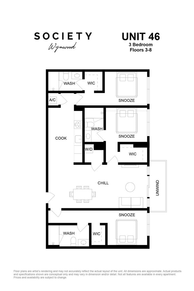 3 Bed - Unit 46 - Fl 3-8 - Society Wynwood