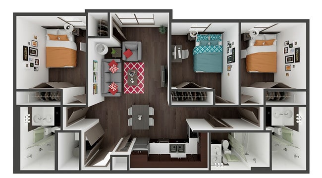 Three bedroom, three bathroom. 1039 sq feet. Pricing is per bedroom. - Academy Lincoln