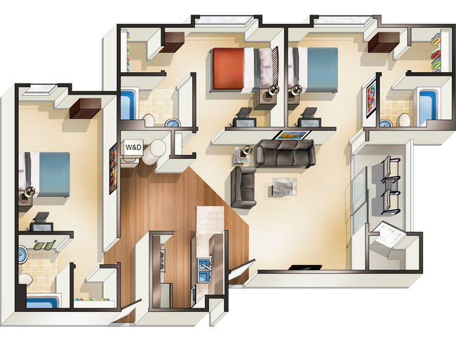 The Prescott - 3x3 - The Hangout | Student Housing