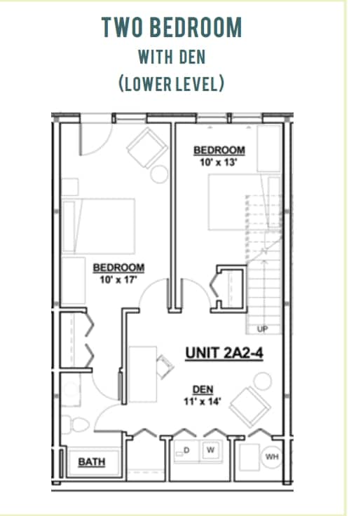Two Bedroom with Den First/Lower Floor - Residences and Lofts at Perkins Park