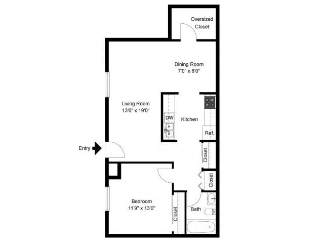 One bedroom floor plan - Park City Apartments