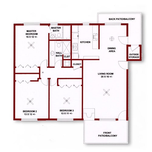 3 Bed 2 Bath - Hillmark Apartments