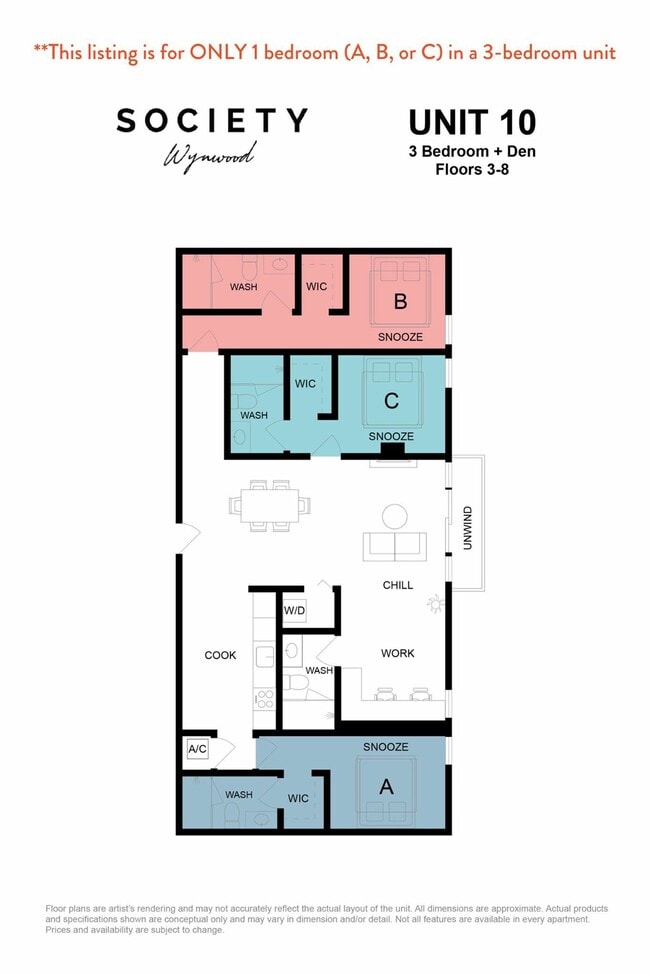 3 Bed - Unit 10 - Fl 3-8 RBB - Society Wynwood