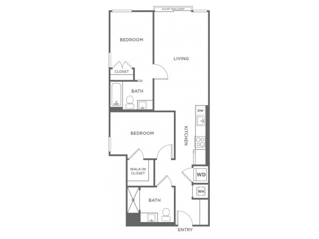 Two Bedroom Two Bath (878 SF) - The Aspen