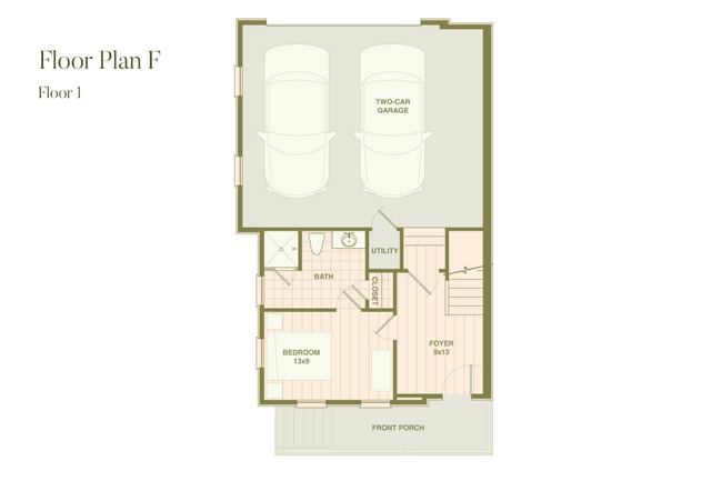 Explore Floor Plan F’s strategic layout featuring a convenient garage and cozy living spaces. - Fenland Townhomes