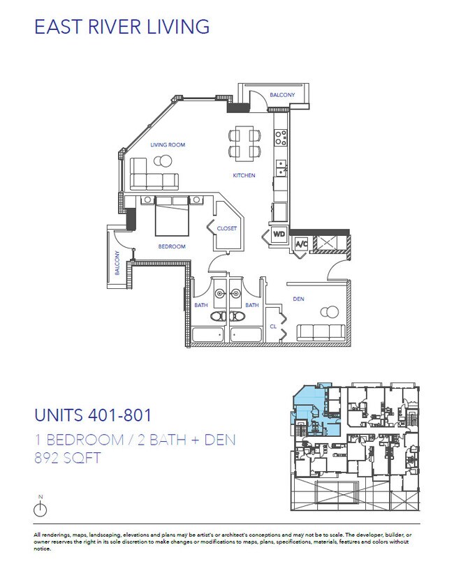 1 Bed x 2 Bth + Office | 892 SF - East River Living – Elevated in Little Havana.