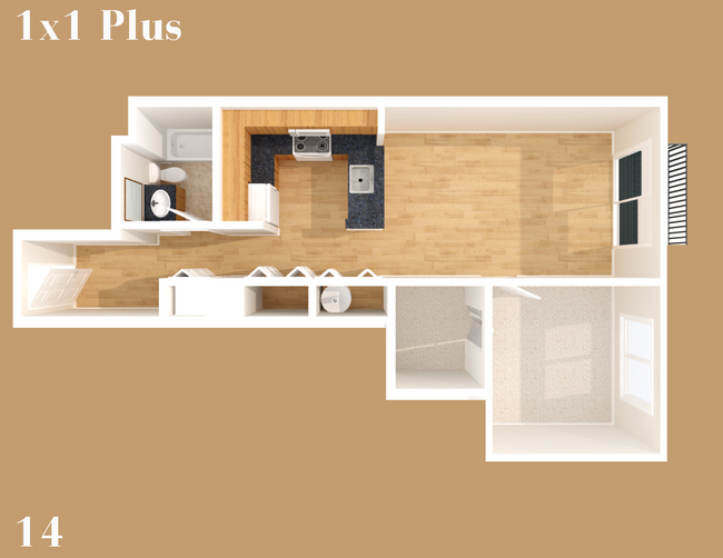 1 Bed, 1 Bath Plus Alternate Floorplan (14) - Yugo Seattle Lothlorien