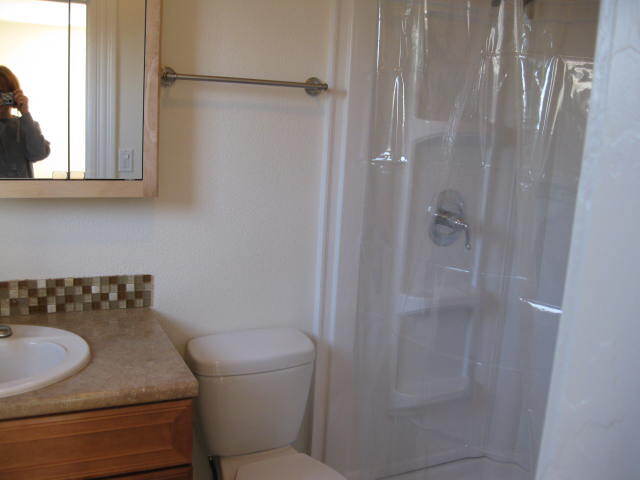 Bathroom with mirrored vanity and walk in shower - 1217 W 15th St