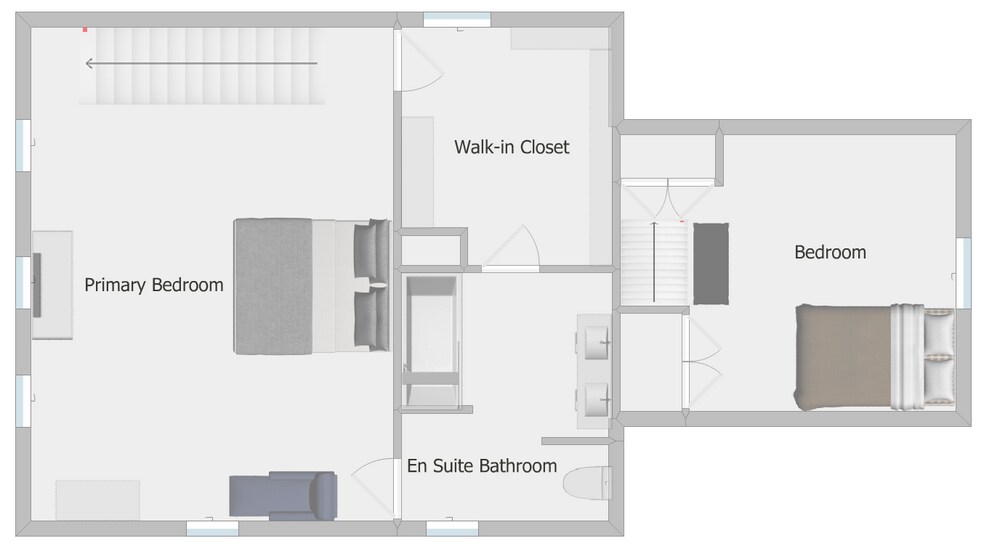 Primary ensuite, entry through stairs. Bedroom, entry through downstairs hallway. - 9845 Cleveland Ave NW