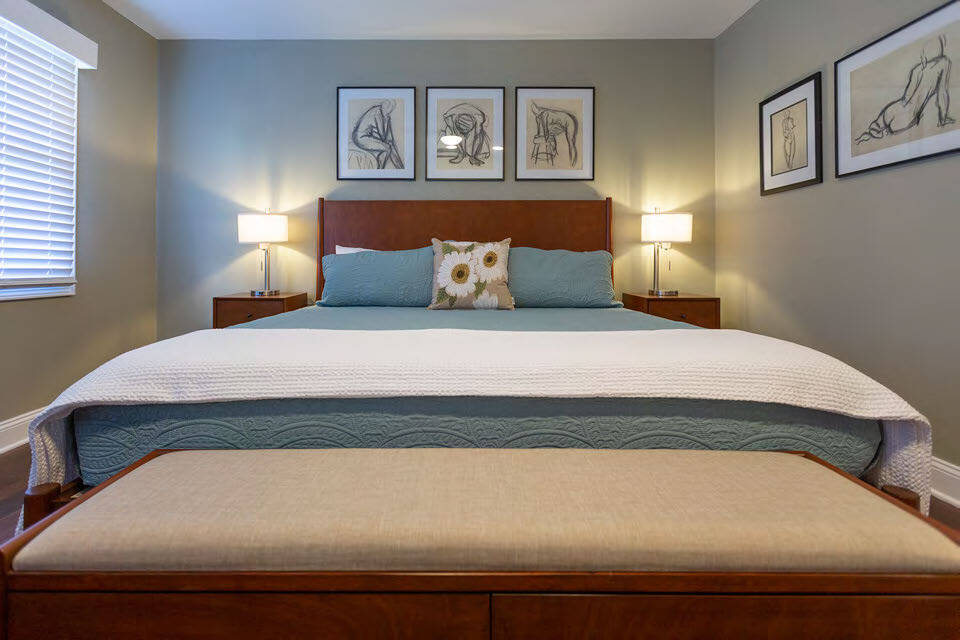 King Bedroom 2 - lamps offer USB ports for easy phone and tablet charging. - 3000 Golden Rd