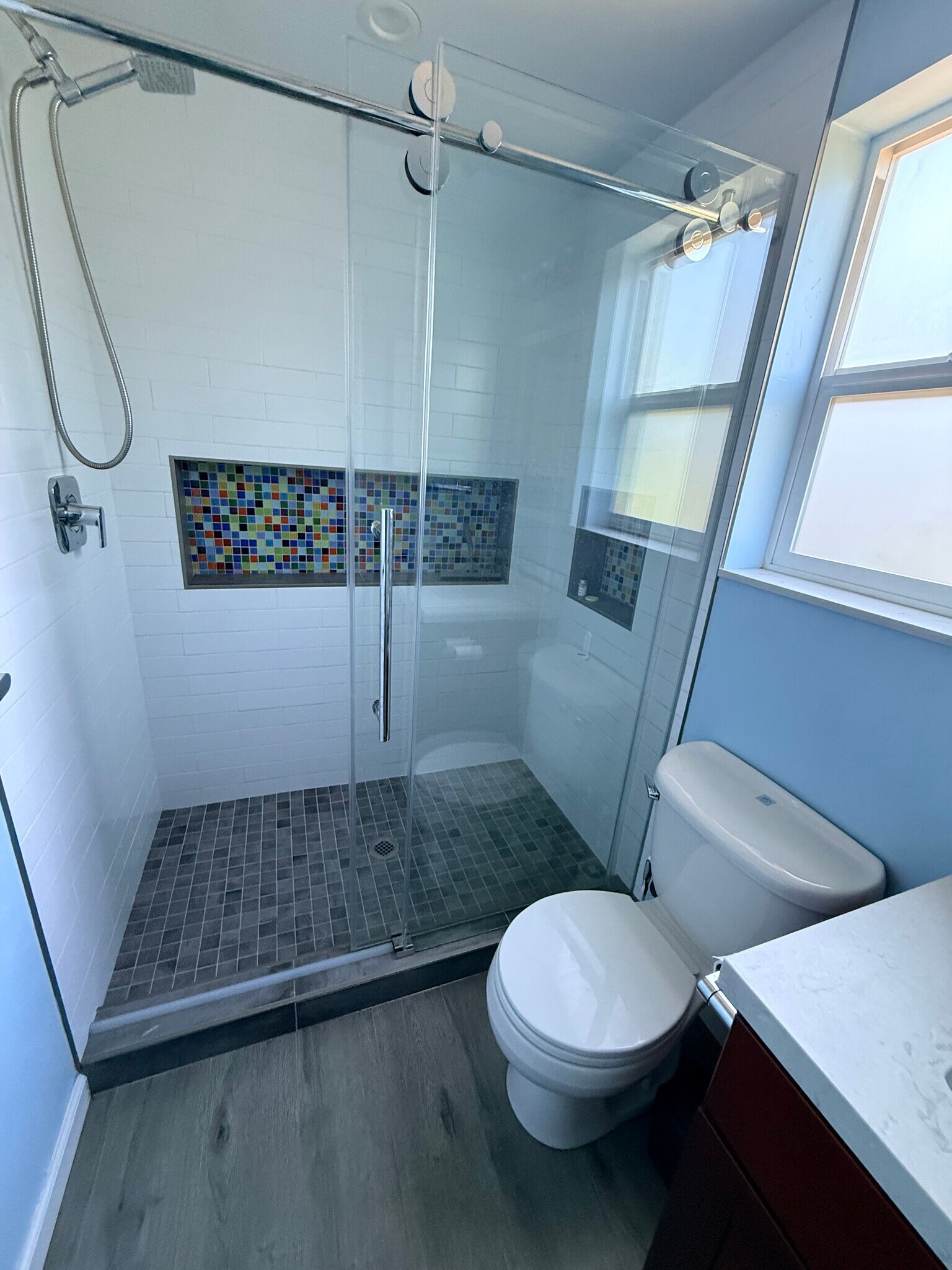 3x5’ mosaic shower with shelves - 149 Cherry Ln