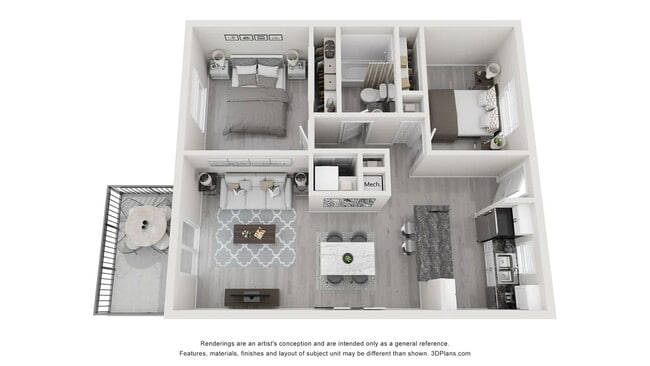 A 3D floor plan rendering of The Tempo. - Slate Luxury Apartments