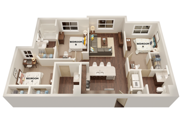 C1: 3BD | 3BA | 1074 SF - The Hayward Student Living