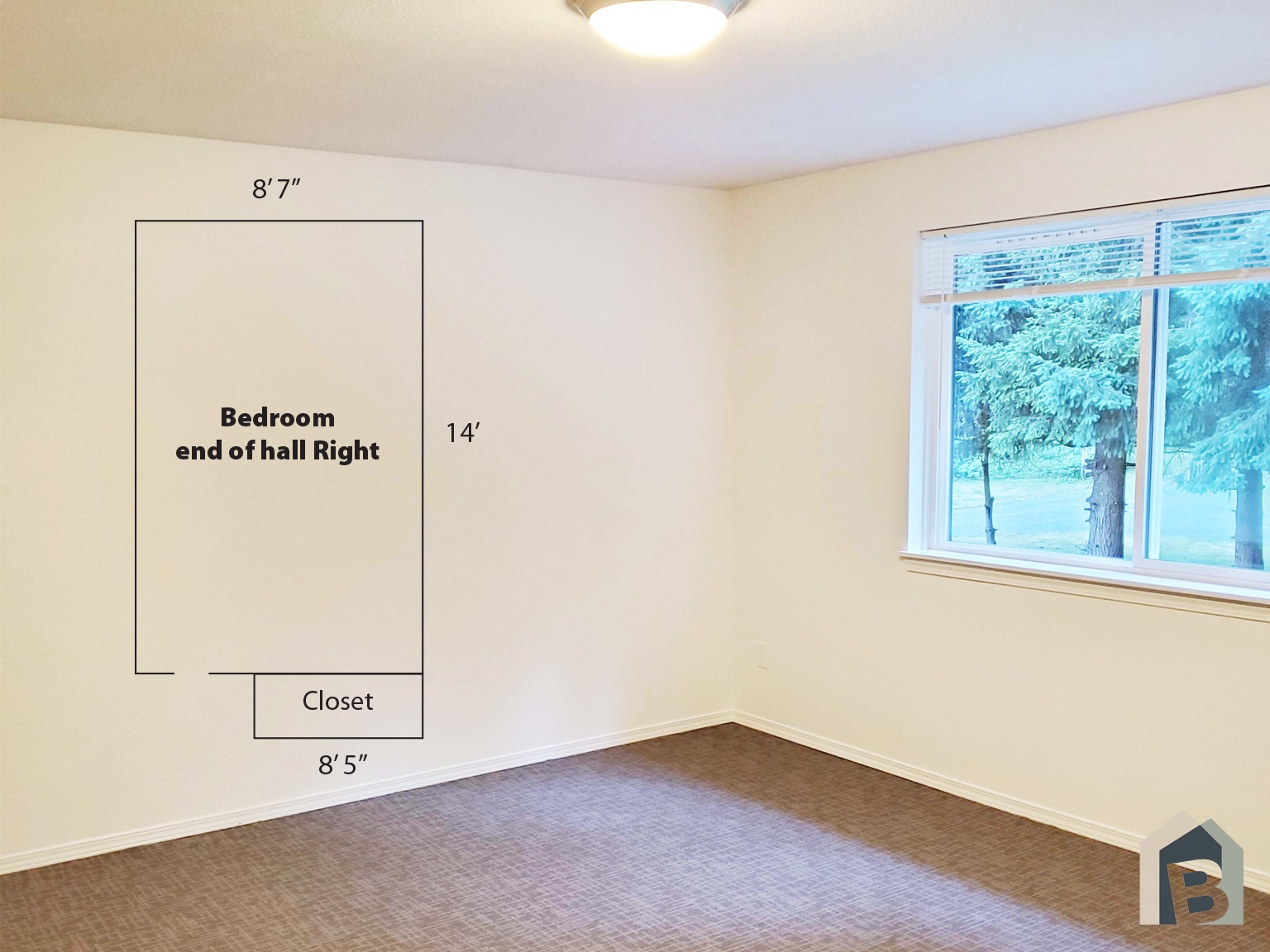 2nd floor large bedroom with view of lawn and mature evergreen trees and double closet - 20981 Port Gamble Rd NE