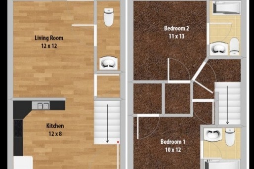 C floor plan 2 bedroom 2.5 bath 2 car garage - HarborTown Villas