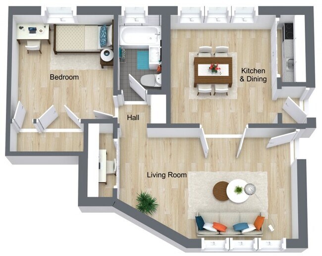 1 Bd 1 Ba Living room, Dining/kitchen - 612-626 Sheridan Rd