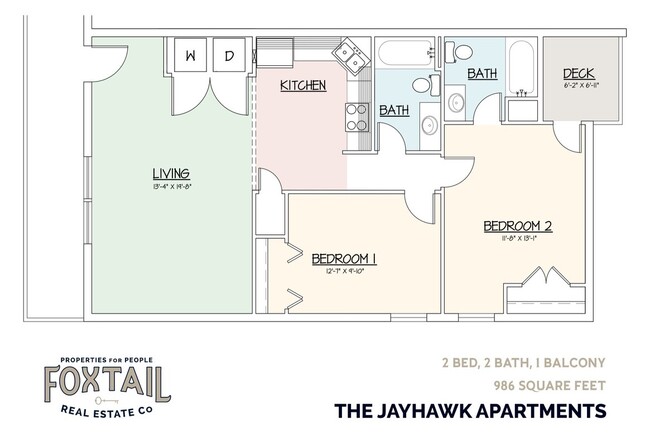 2 bed/2 bath/ 0-1 balcony - Jayhawk Apartments