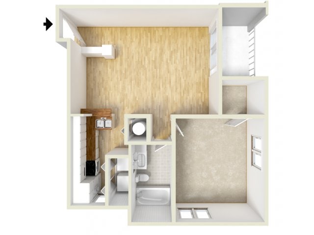 Adams - one bedroom floor plan - Waterloo Place Apartments