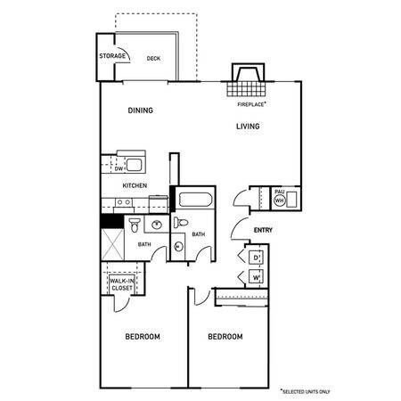 2 Bedroom 2 Bathroom 2D Floor Plan - Sutter Station