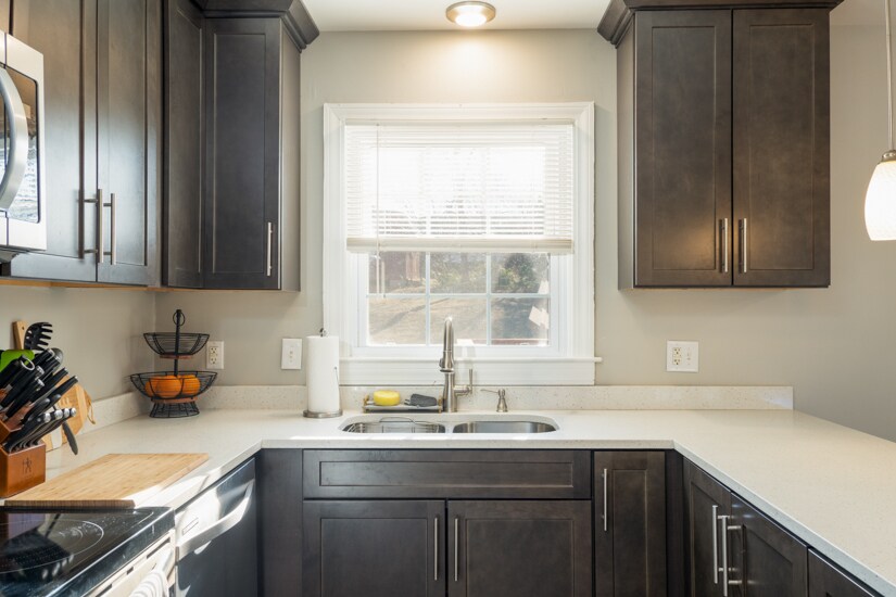 Window Overlooking Back Yard- Quartz Countertops - 621 Broadview Dr