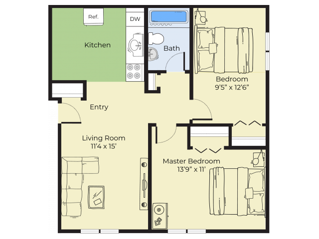 2 Bed Floor Plan - LOWELL ARMS APARTMENTS