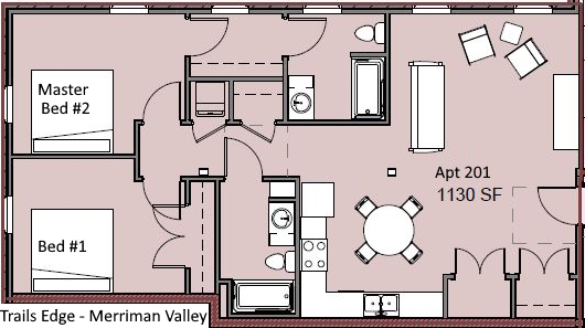 2 Bedroom Layout - Trails Edge Apartments