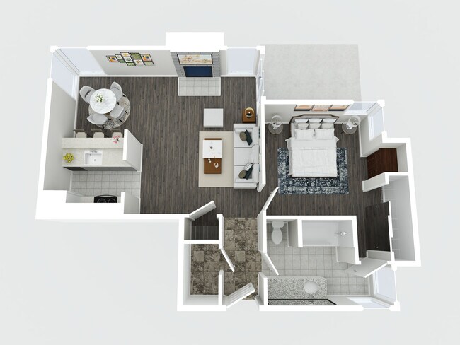 21 Rock 1 Bedroom 3D Floor Plan - 21 Rock Apartments- All Utilities Paid-