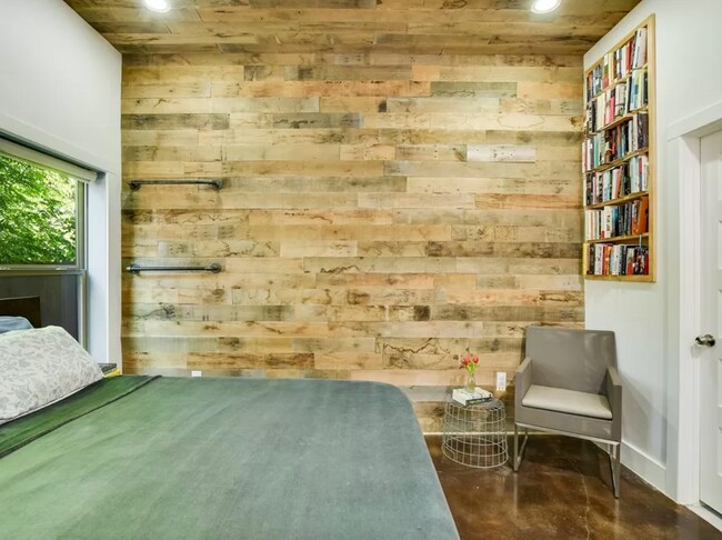 Wood accent wall and built in bookcase - 2203 E 14th St
