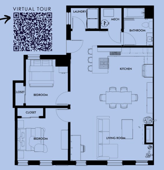 Apartment D Floor Plan - 121 Michigan Ave W