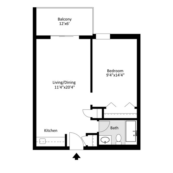 A1 1 Bed 1 Bath with Dimensions.jpg - Cedar Ridge