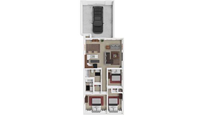 Three Bedroom 3D Floor Plan - Redbud Twin Homes