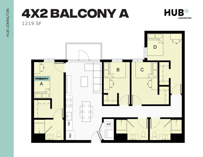 4x2 Balcony A - Hub Lexington Upper