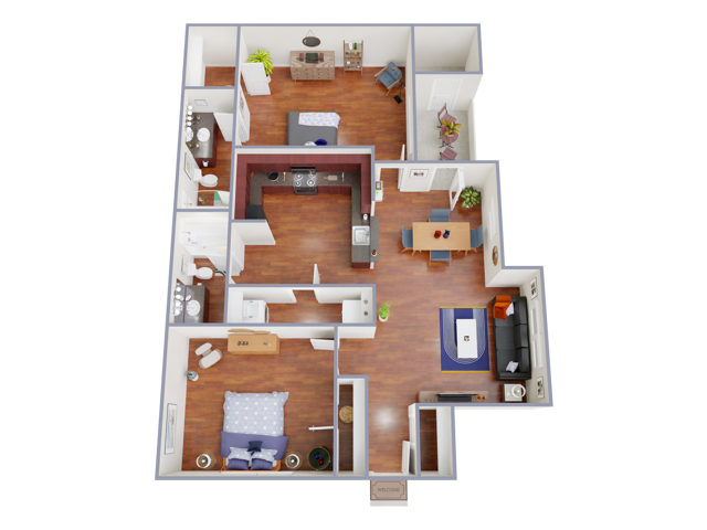 B1 Floorplan: 2 Bedroom, 2 Bathroom - Island Villa