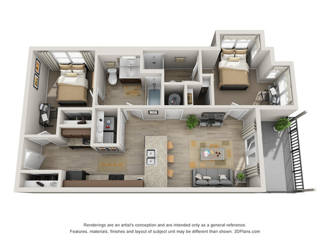 2 Bedroom floor plan - 305 Daniel | Student Housing