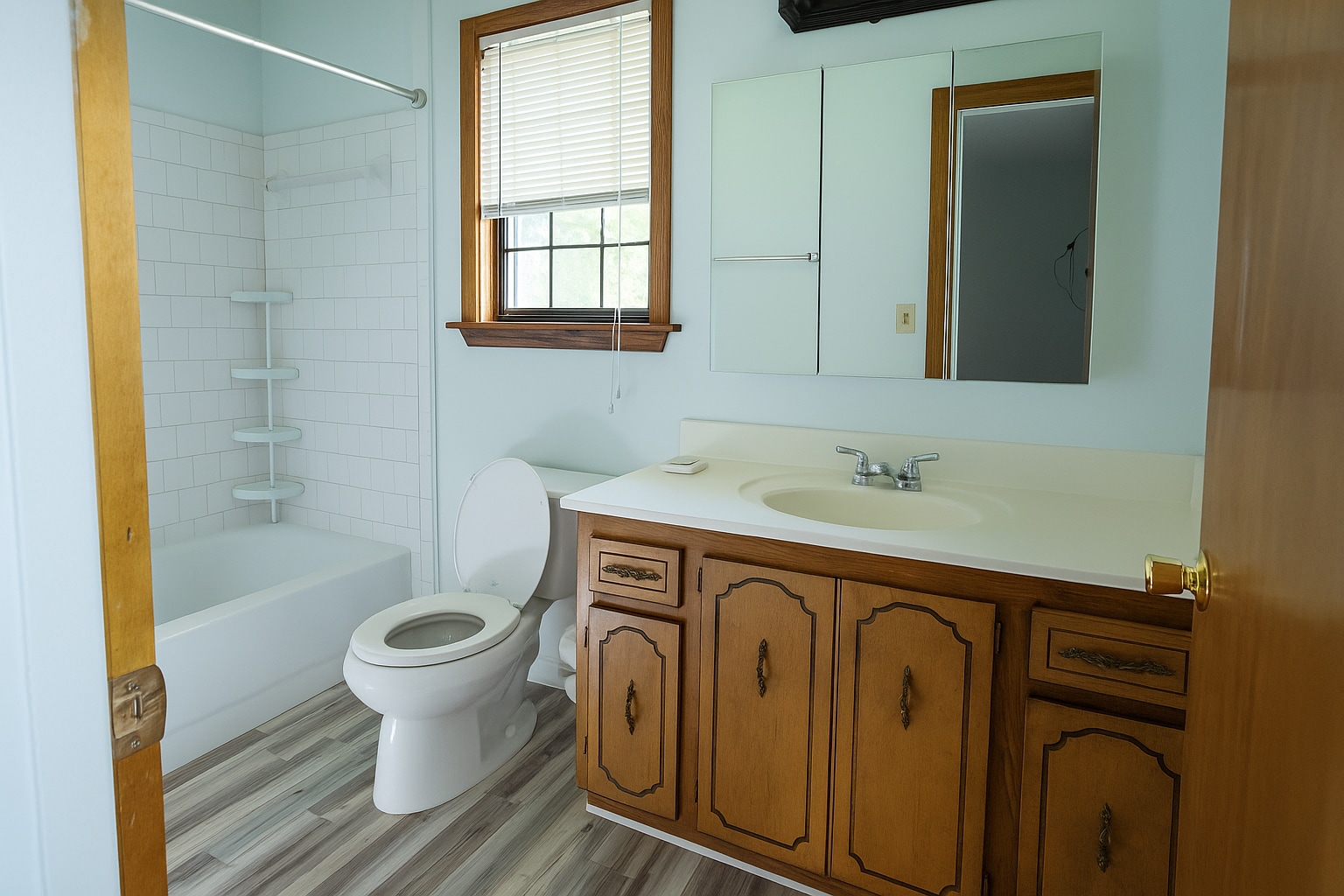 Upstairs guest bath with full tub/shower, spacious vanity, and natural light. - 2313 Salem West Dr