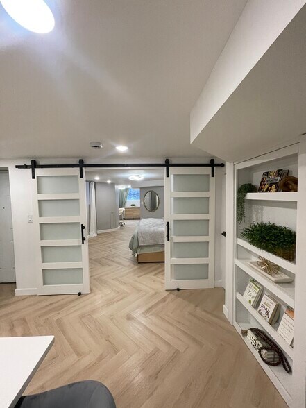 Frosted glass barn doors - 656 E 50th Pl
