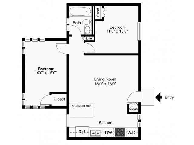 Two bedroom floor plan - Greenville on 141 Apartments & Townhomes