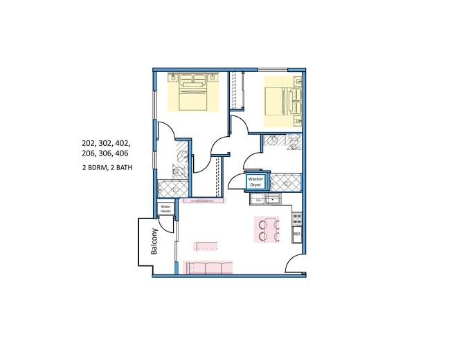 202-402, 206-406 2 Bd/2 Ba Room Layput - 928 S Berendo St