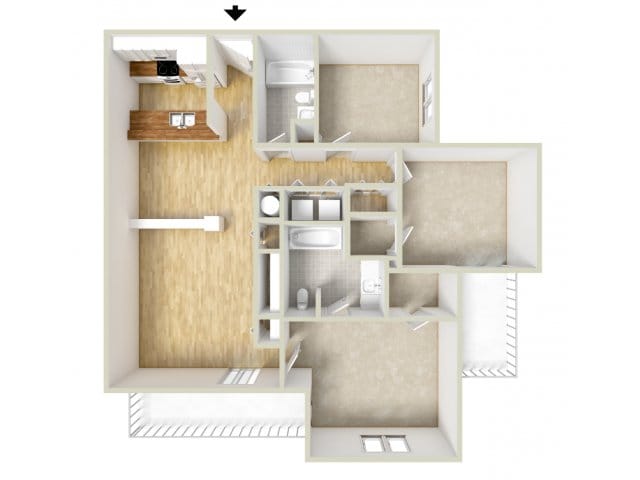 Mencken - three bedroom floor plan - Waterloo Place Apartments