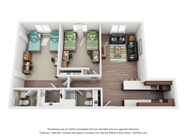 Calder Commons_2 Bed 2 Bath A 1ED - Calder Commons