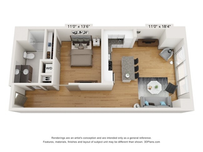 1-Bedroom 1-Bathroom | 806 sqft - The Collins