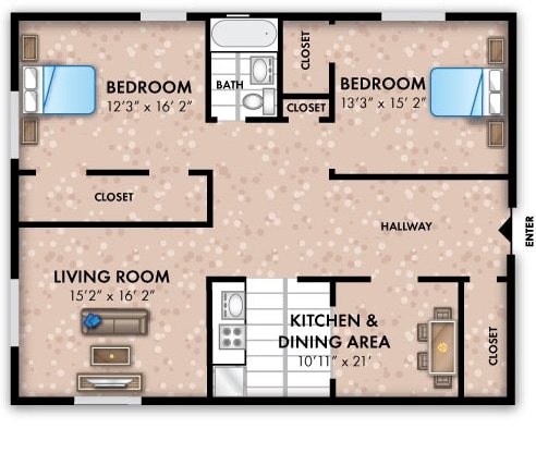 Two Bedroom - A - South Street Apartment Homes